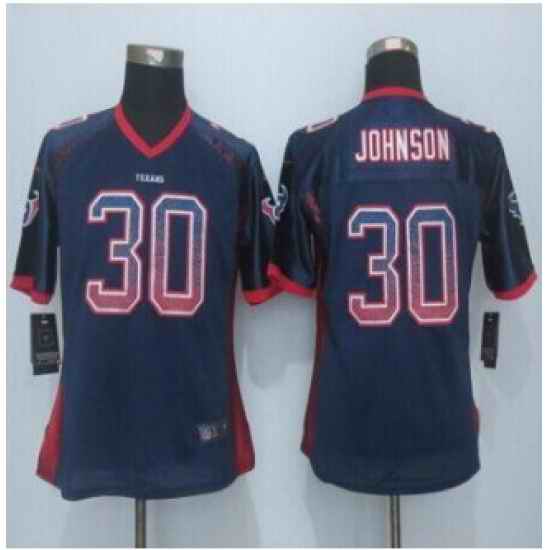 Women New Texans #30 Kevin Johnson Navy Blue Team Color Stitched NFL jersey